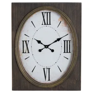 Estila Štýlové vintage obdĺžnikové nástenné hodiny s oválnym ciferníkom a hnedým dreveným rámom s rímskymi číslicami 70 cm Estila Štýlové vintage obdĺžnikové nástenné hodiny s oválnym ciferníkom a hnedým dreveným rámom s rímskymi číslicami 70 cm