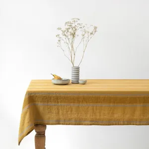 Ľanový obrus 200x200 cm Amber Bronze Stripes – Linen Tales Ľanový obrus 200x200 cm Amber Bronze Stripes – Linen Tales