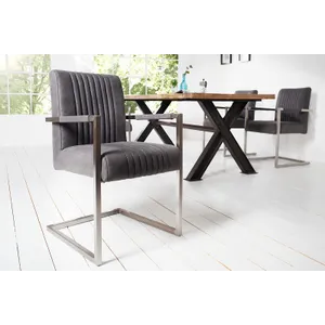 Estila Industriálna dizajnová retro stolička Inspirativo sivá 90cm, strieborný rám Estila Industriálna dizajnová retro stolička Inspirativo sivá 90cm, strieborný rám