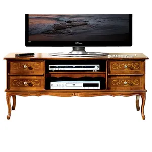 Estila Masívny luxusný klasický TV stolík Clasica so štyrmi zásuvkami a dvomi poličkami s rustikálnym zdobením 123cm Estila Masívny luxusný klasický TV stolík Clasica so štyrmi zásuvkami a dvomi poličkami s rustikálnym zdobením 123cm