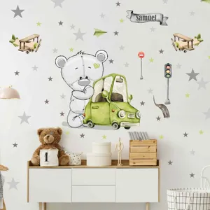 Nálepky na stenu pre chlapcov - Medveď s retro autíčkom Nálepky na stenu pre chlapcov - Medveď s retro autíčkom